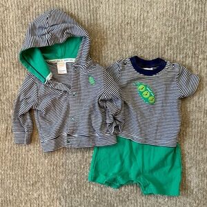 Gymboree Sweet Pea Baby Hoodie & Romper Set 3–6 Months Striped Cotton